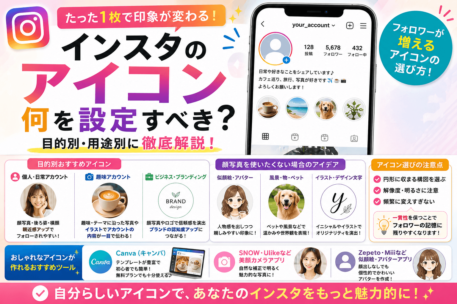 インスタのアイコン何がいい?印象が変わる最適な選び方